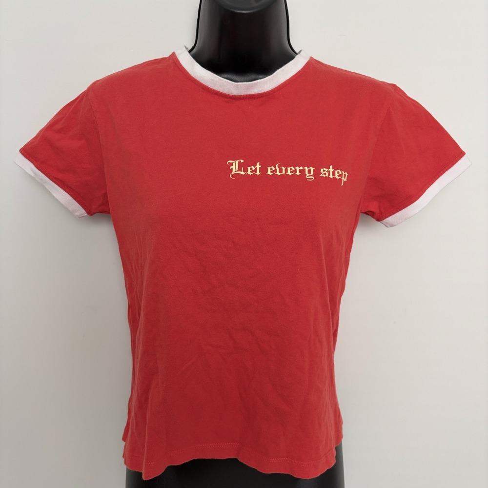 Human Ringer T-Shirt Gothic Graphic Motivational Size L Red